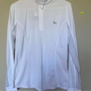 White Equestrian RJ Classics top with Grey Logo Accent
